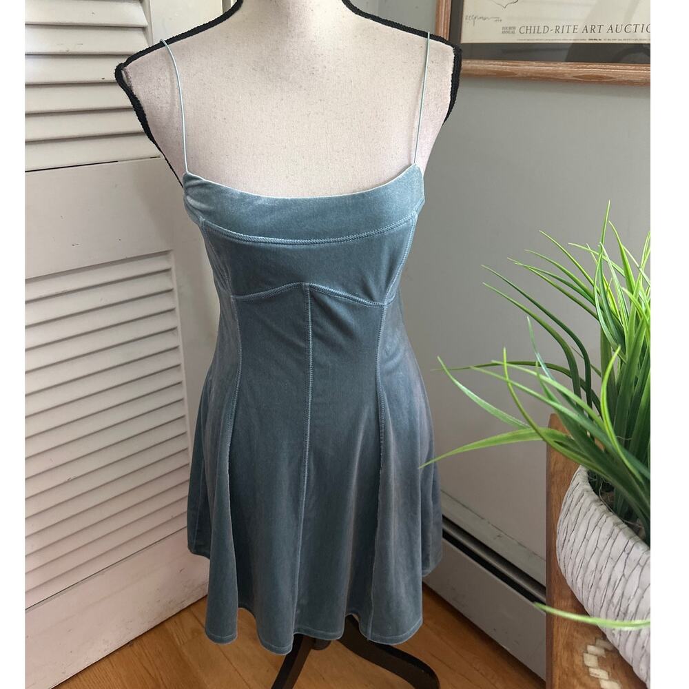 Urban Outfitters Dress Womens Medium Blue Velvet Babydoll Retro Y2K Indie Sleaze